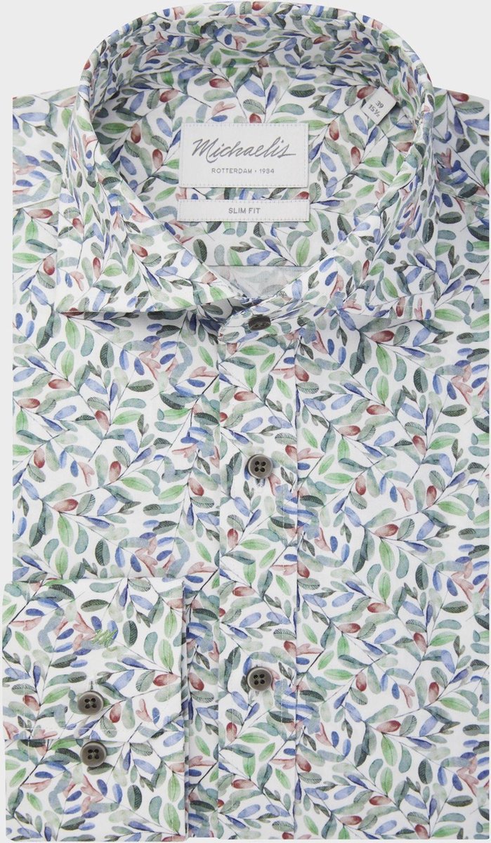 Vrolijk Michaelis poplin shirt met details van gekleurde bladeren-boordmaat: 45