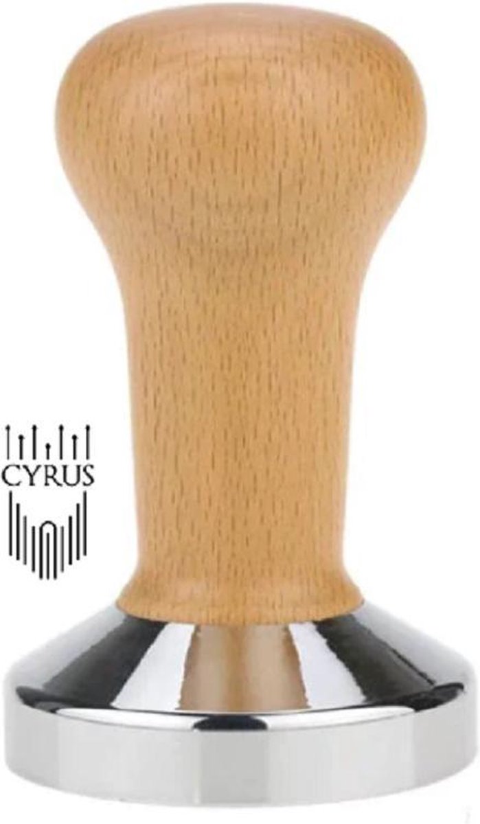 Cyrus Tamper rvs 53mm beuken handvat - barista tools - cyruscoffee - stamper