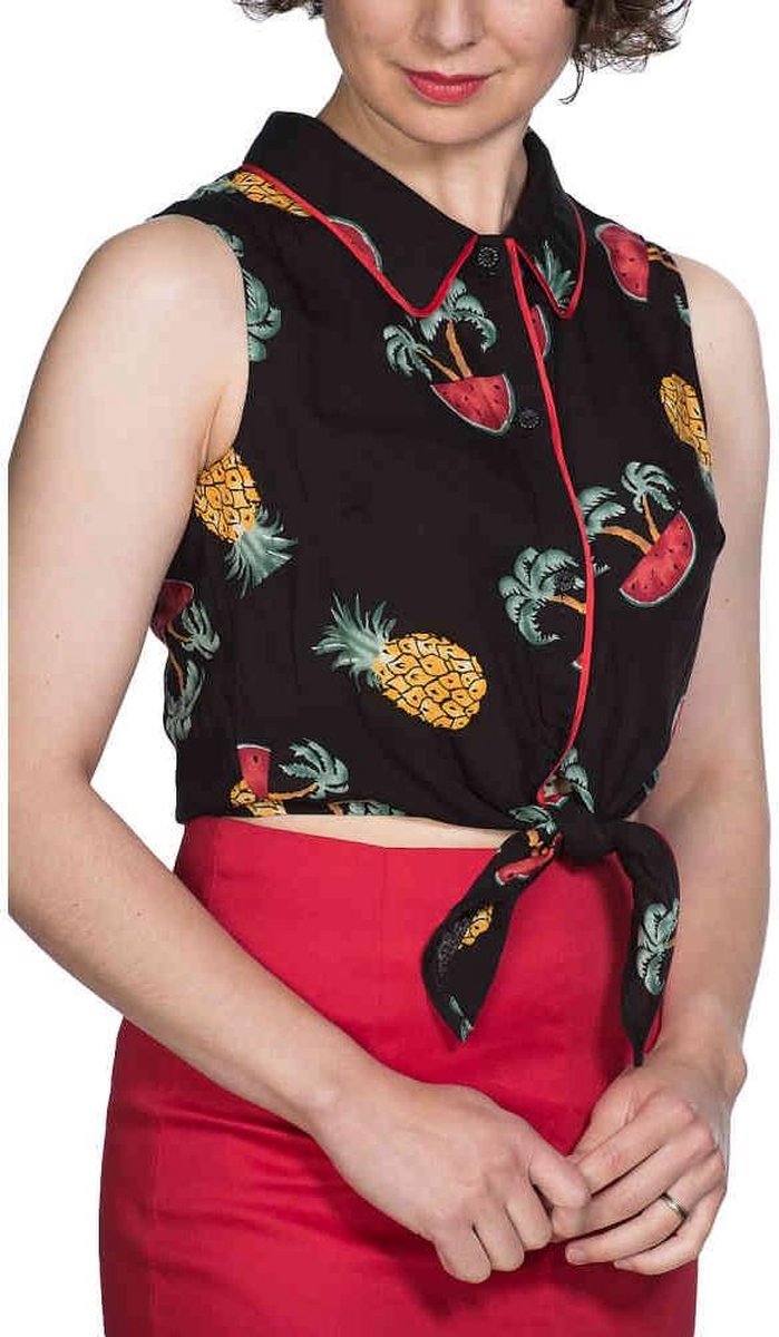 Dancing Days Blouse -XL- GETTING FRUITY TIE SHIRT Zwart