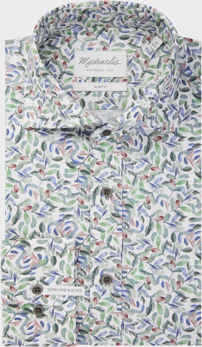 Michaelis poplin shirt met gekleurde bladeren | Extra lange mouw-boordmaat: 41