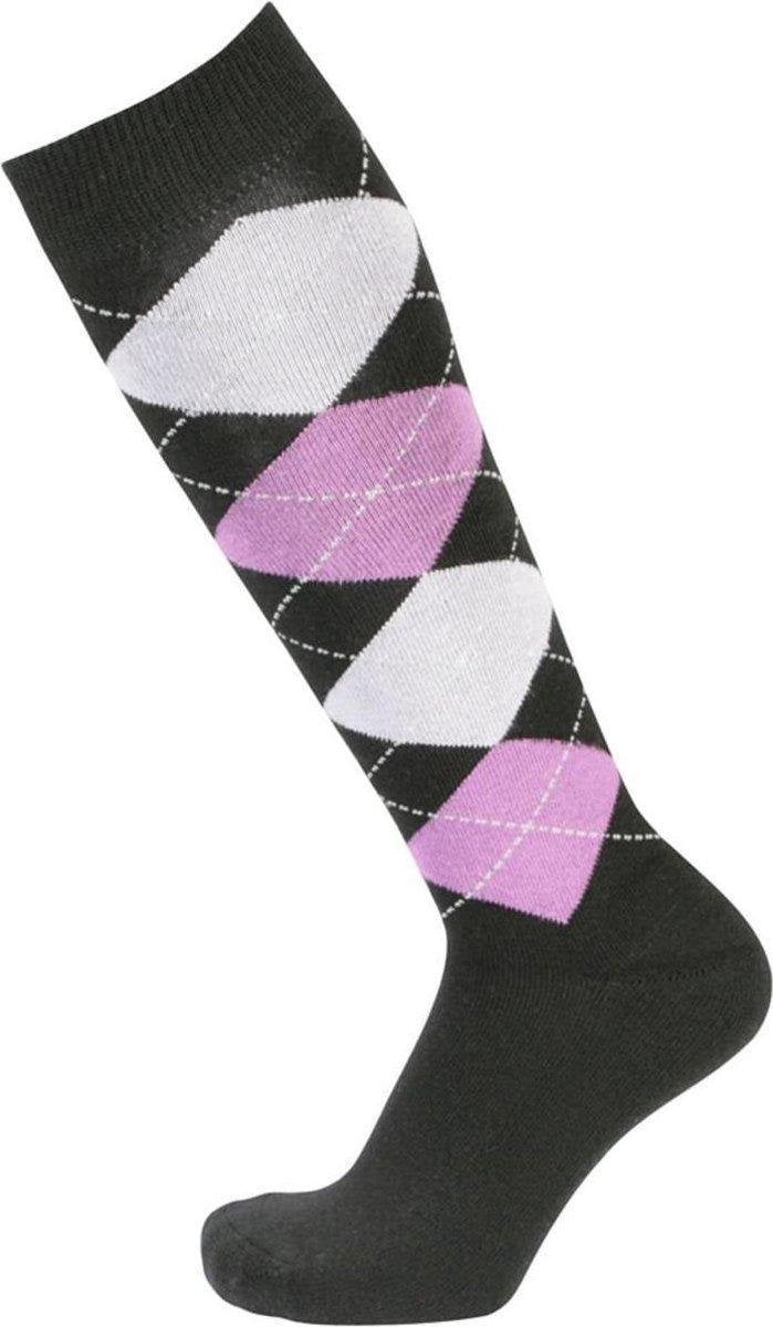 Pfiff sokken - Ruitersokken - Zwart - Paars - Sportsokken - Paardrijden - Unisex sokken - Kniesokken - Maat 34-36