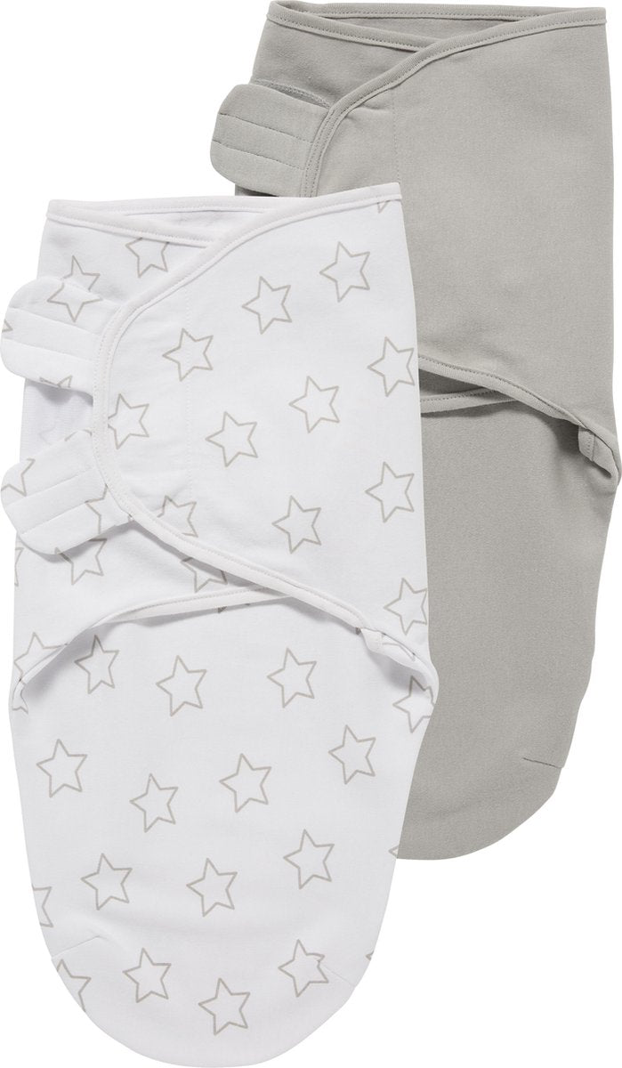 SwaddleMeyco - 2-pack - 4-6 maanden - Stars grijs / Uni lichtgrijs
