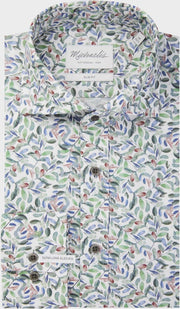 Michaelis poplin shirt met gekleurde bladeren | Extra lange mouw-boordmaat: 43