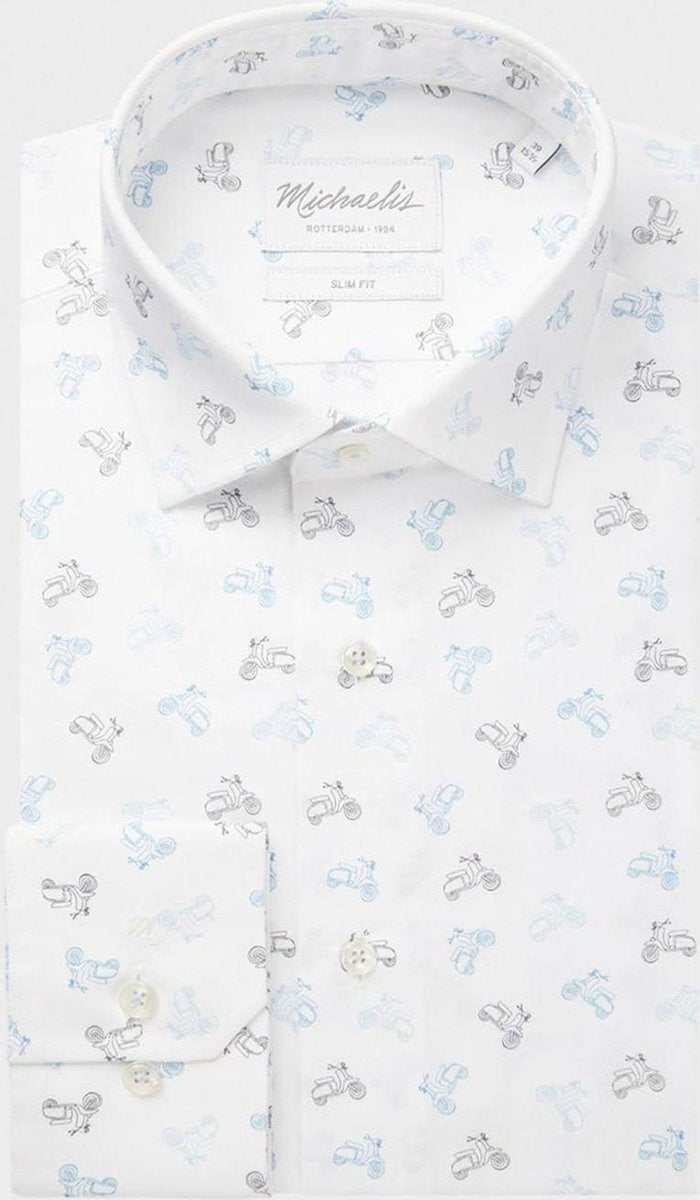 Michaelis Overhemd Wit Scooter Print Contrast Kent Slim Fit - 38