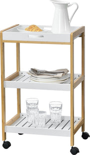 Keukentrolley Lugano met 3 planken 75x46x35 cm hout en wit