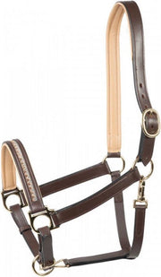 Pfiff lederen halster Castania bruin / crème met crystals full