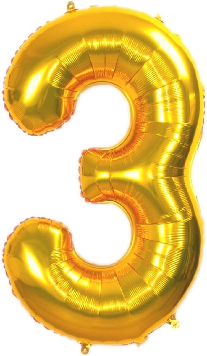 Folie Ballon Cijfer 3 Jaar Goud 70Cm Verjaardag Folieballon Met Rietje
