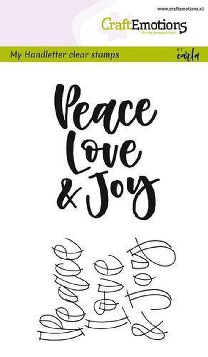 CraftEmotions clearstamps A6 - handletter - Peace Love...(Eng) Carla Kamphuis