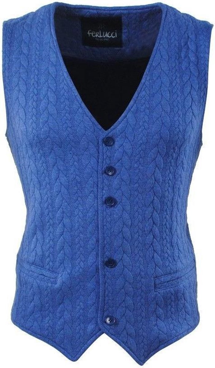 Ferlucci - Kabel Gebreid Heren Gilet - Stretch - Carlos - Blauw