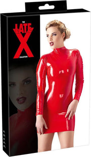 LateX- Latex Mini Jurk met Strak Ontwerp Zowel Voor als Achter te Dragen met Rits Sluiting – Maat S – Rood