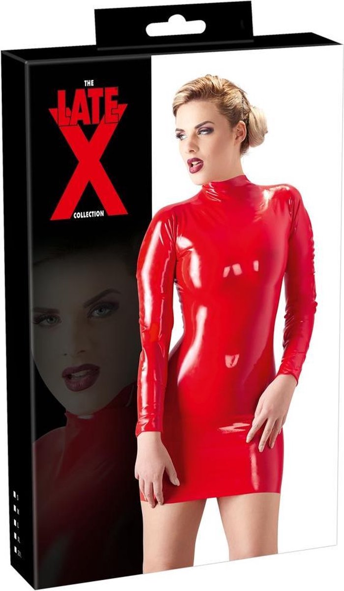 LateX- Latex Mini Jurk met Strak Ontwerp Zowel Voor als Achter te Dragen met Rits Sluiting – Maat S – Rood