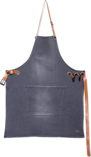 Dutchdeluxes - Denim BBQ Schort met Lederen Banden - Washed Grey