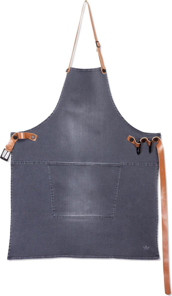 Dutchdeluxes - Denim BBQ Schort met Lederen Banden - Washed Grey