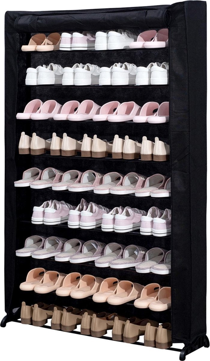 Herzberg HG-8077: 9-Tier Shoe Rack Organizer Black
