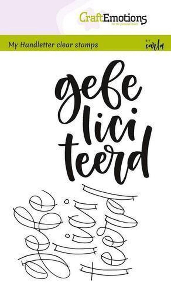 CraftEmotions clearstamps A6 - handletter - gefeliciteerd (NL) Carla Kamphuis
