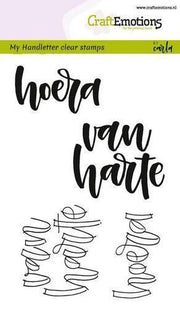 CraftEmotions clearstamps A6 - handletter - hoera van harte (NL) Carla Kamphuis