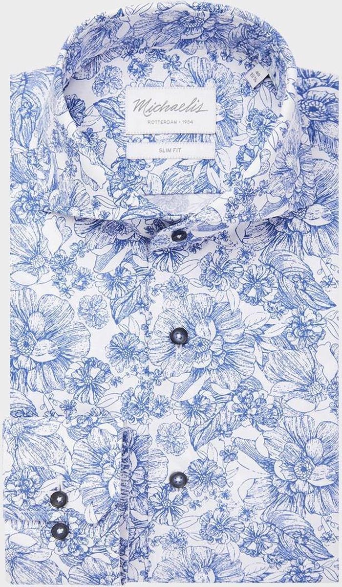 Wit en blauw bloemenprint Michaelis Shirt-boordmaat: 37