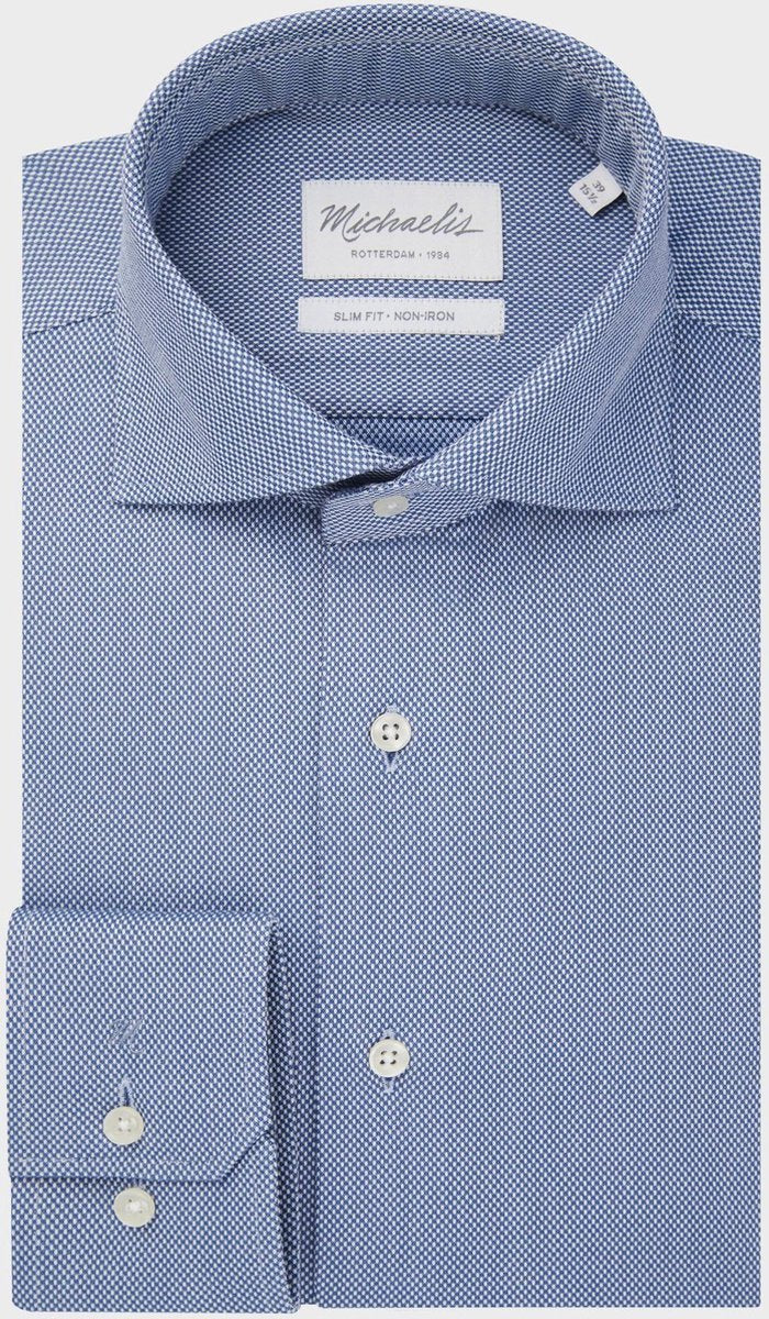 Effen blauw Michaelis dobby shirt-boordmaat: 45