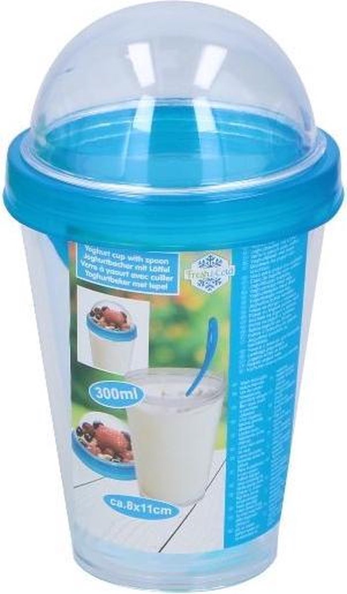 Fresh & Cold Yoghurtbeker Met Vershouddeksel 300 Ml Blauw 3-delig