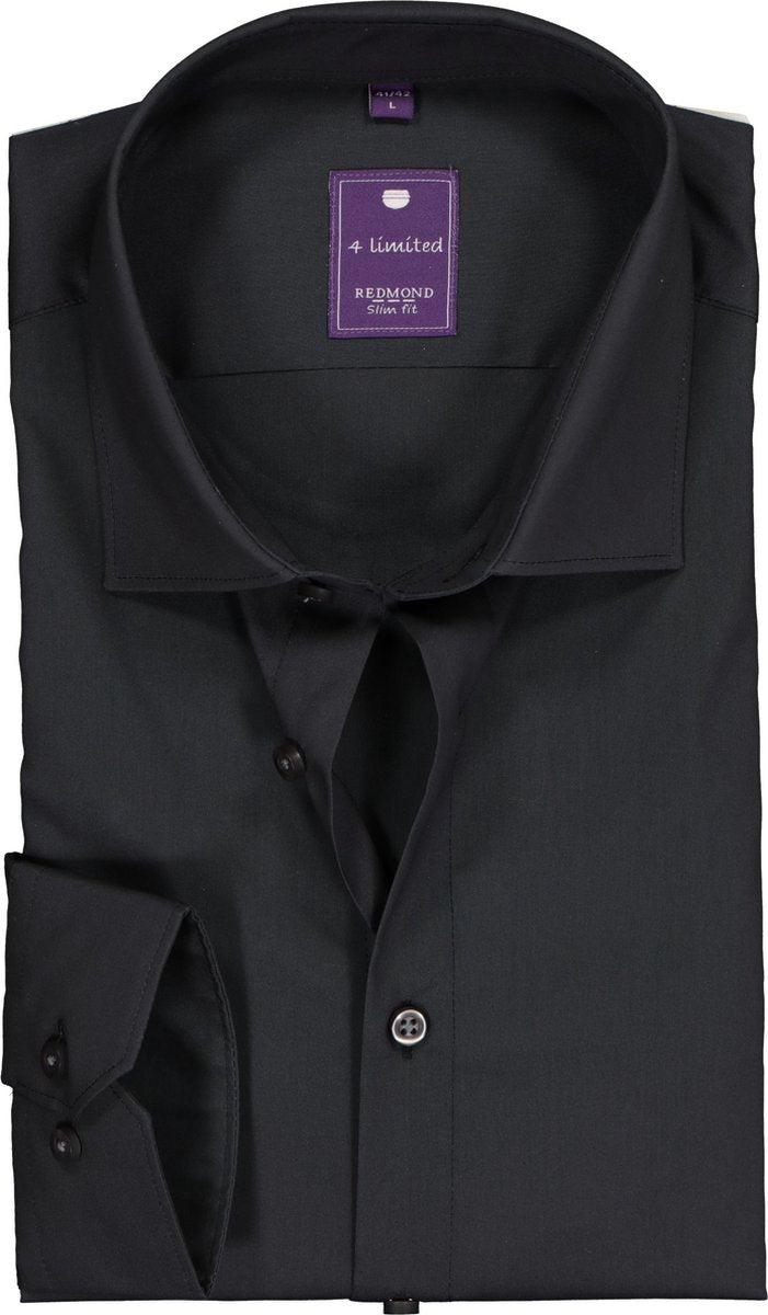 Redmond slim fit overhemd - antraciet grijs - Strijkvriendelijk - Boordmaat: 39/40