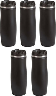 5x Thermosbekers/warmhoudbekers zwart 400 ml - Thermo koffie/thee isoleerbekers dubbelwandig met schroefdop