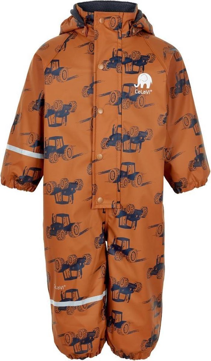 CeLaVi - Regenpak met fleece voor jongens - Traktor - Pompoen - maat 70 (72-80cm)