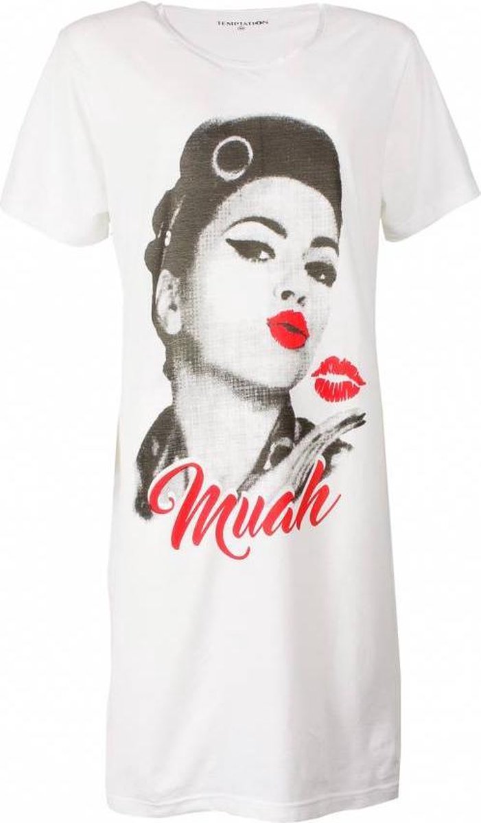 Temptation Dames Nachthemd Wit met Print Maten: L