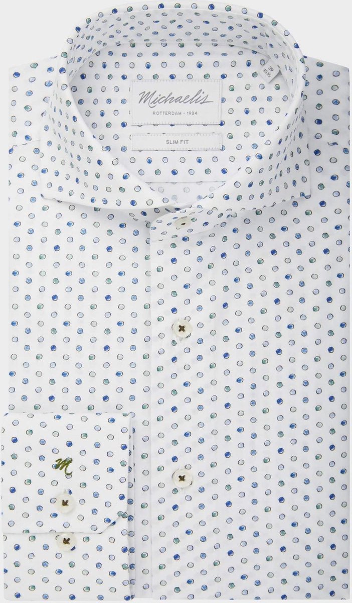 Michaelis poplin bolletjes shirt | Extra lange mouw-boordmaat: 39