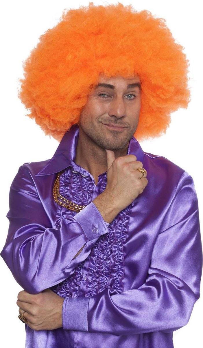 Super afro pruik neon oranje