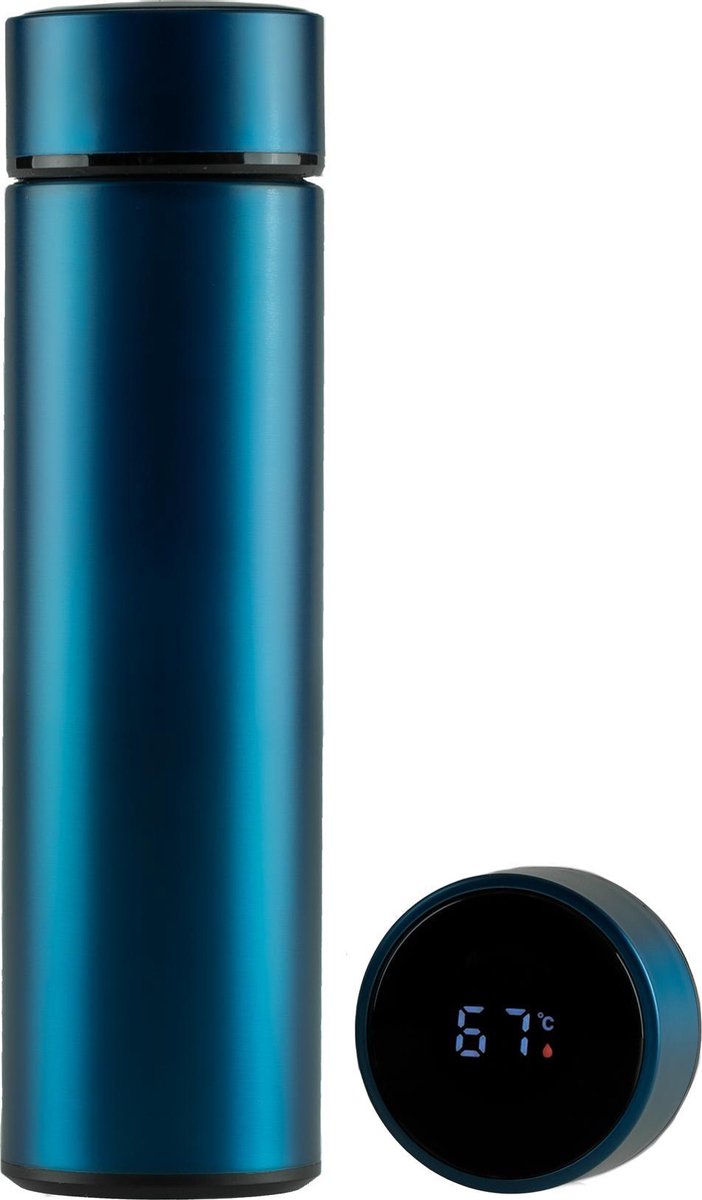 Sareva Thermosfles Met Temperatuurdisplay Blauw 0.5 Liter