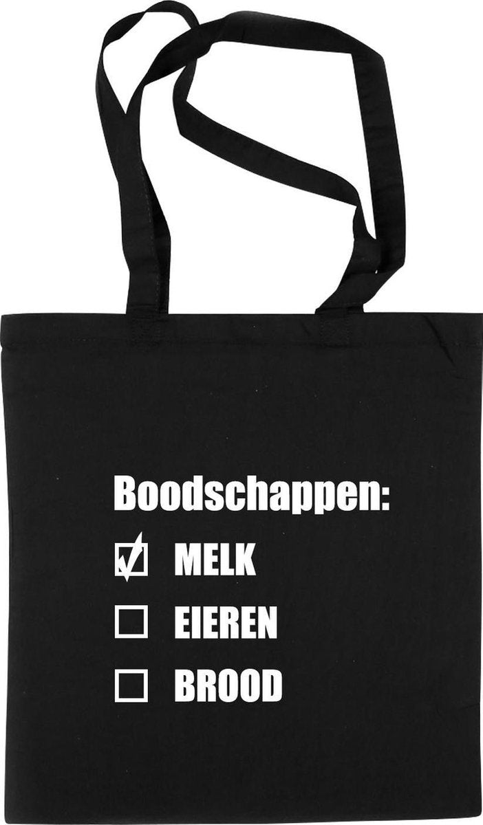 Katoenen boodschap tasje Zwart 42 x 38 cm - boodschappentas / shopper / draagtas