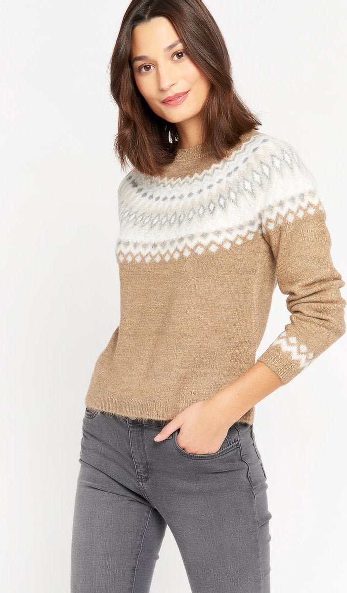 Trui met print en ronde nek - Camel