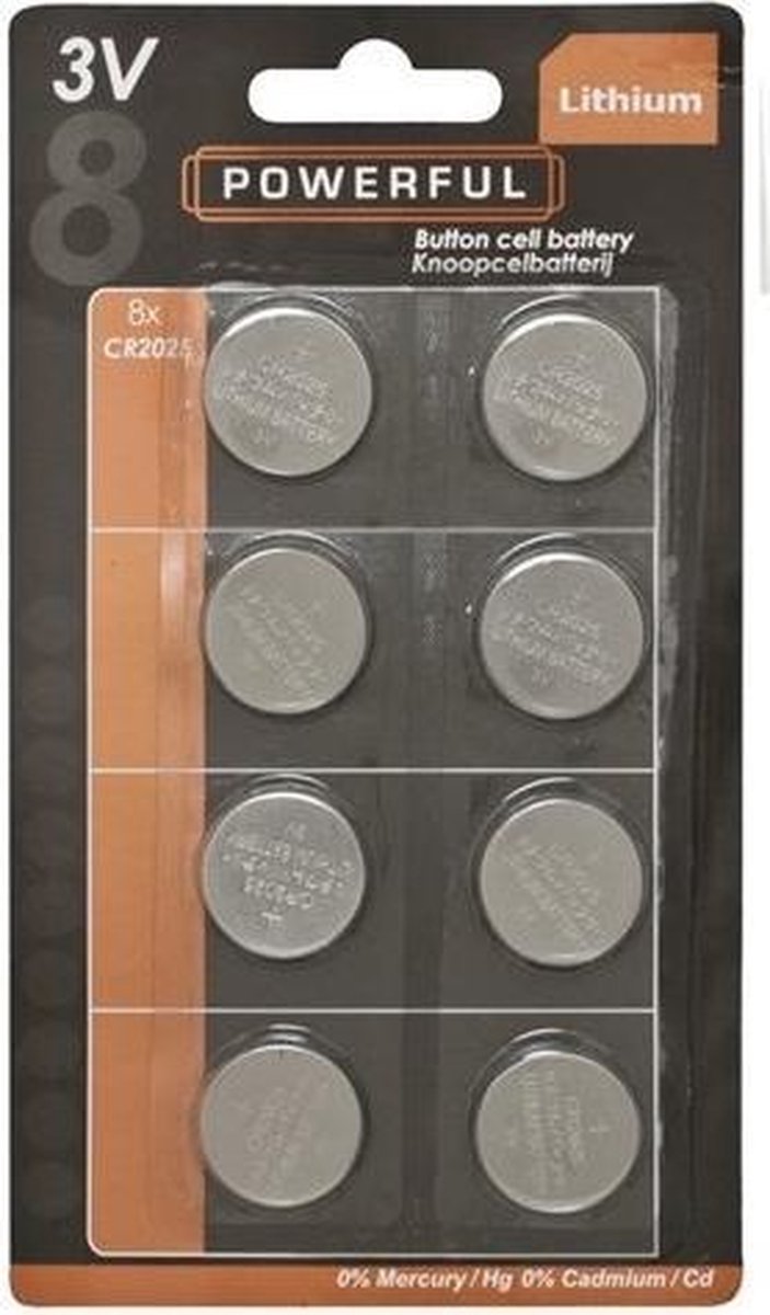 Knoopcel 3V CR2025 Powerfull Lithium - 8 stuks