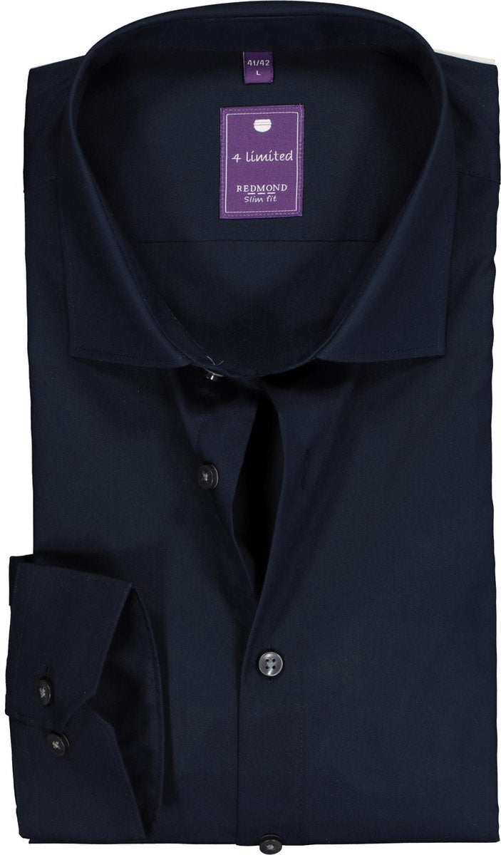 Redmond slim fit overhemd - nacht blauw - Strijkvriendelijk - Boordmaat: 43/44