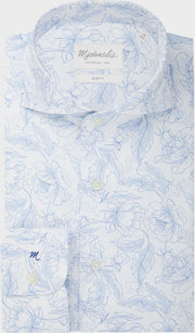 Michaelis poplin shirt met lichtblauw bloemenprint-boordmaat: 38