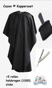 Cazon ® Kapper set - + 1000 Halskragen +GRATIS Nekkwast - kappersmantel - Nekborstel - Geschikt Voor Haren - Klassiek Scheermes - Barbier Mes - Scheren