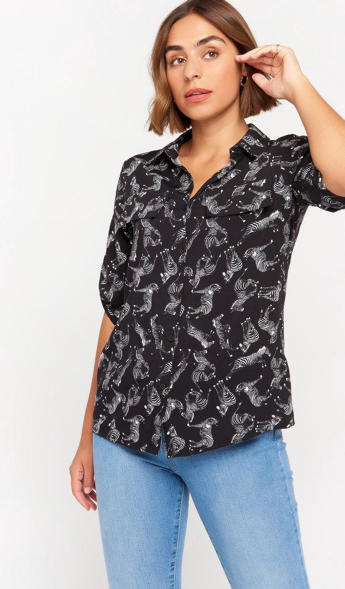Overhemd met zebra print - Zwart