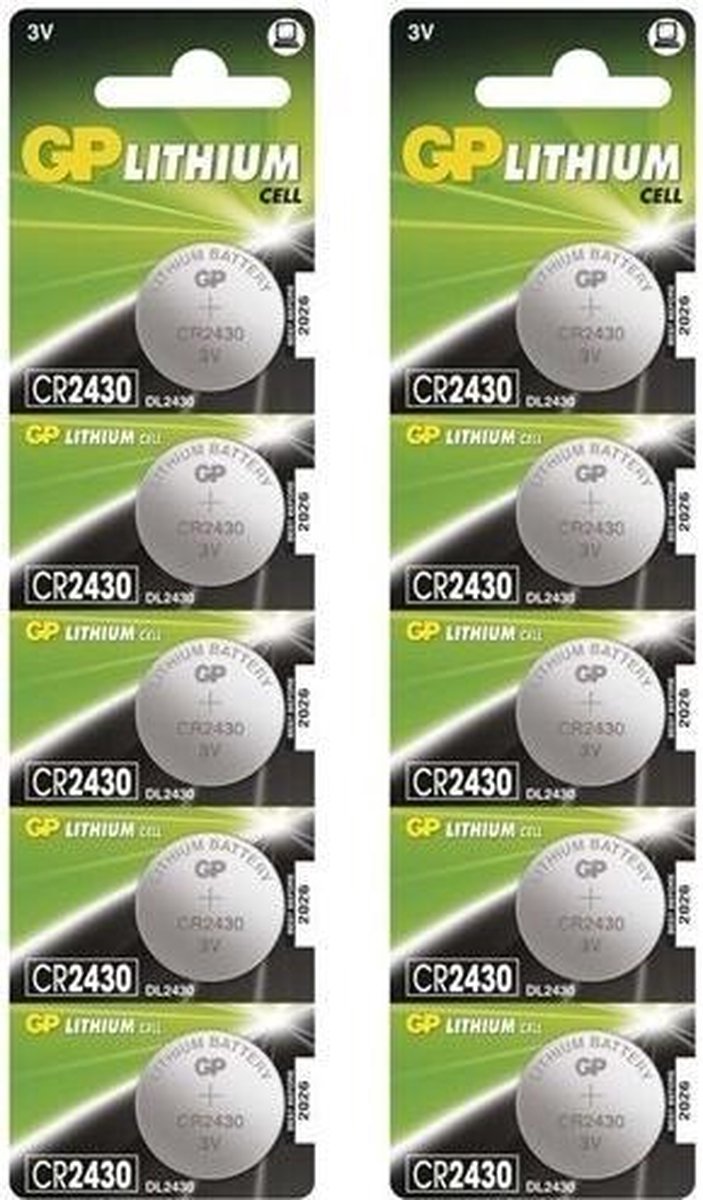 10 Stuks (2 blisters a 5st) - GP CR2430 3V lithium knoopcel batterij