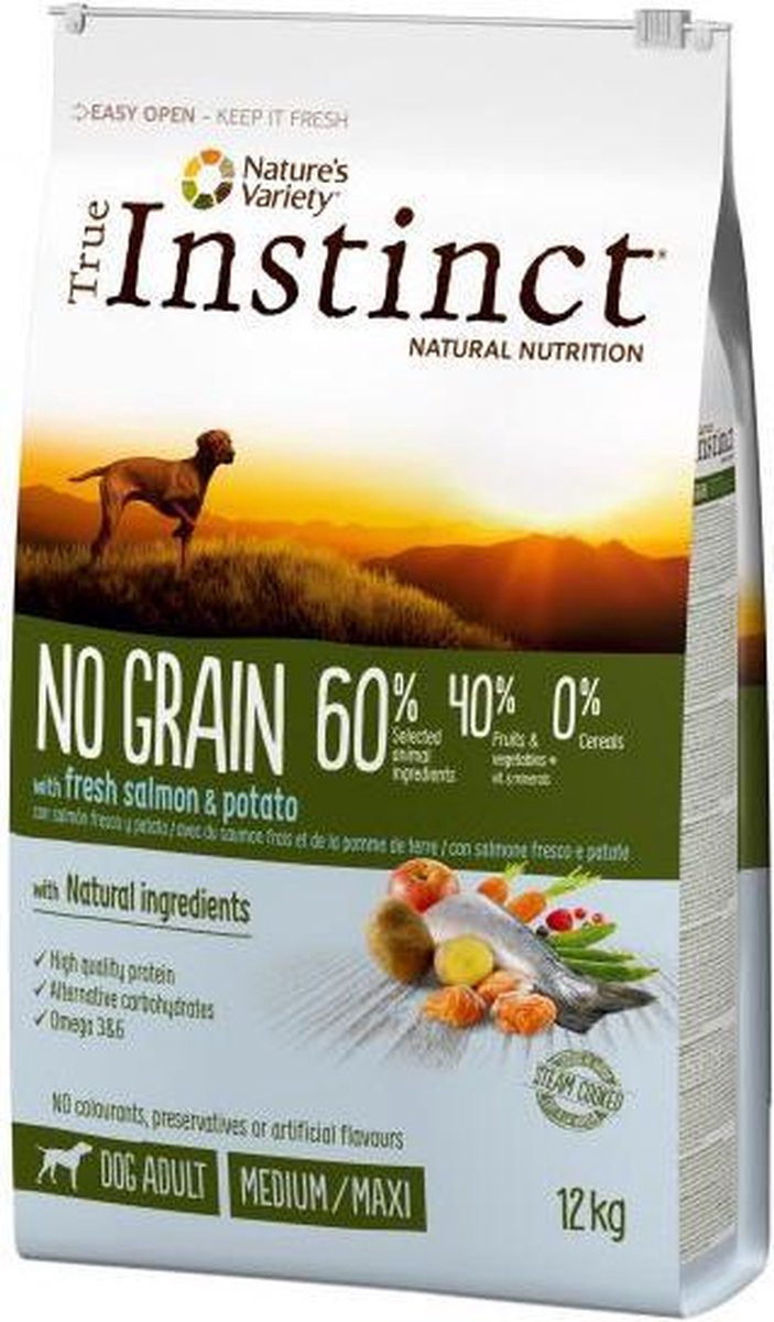12 kg True instinct no grain medium adult salmon hondenvoer