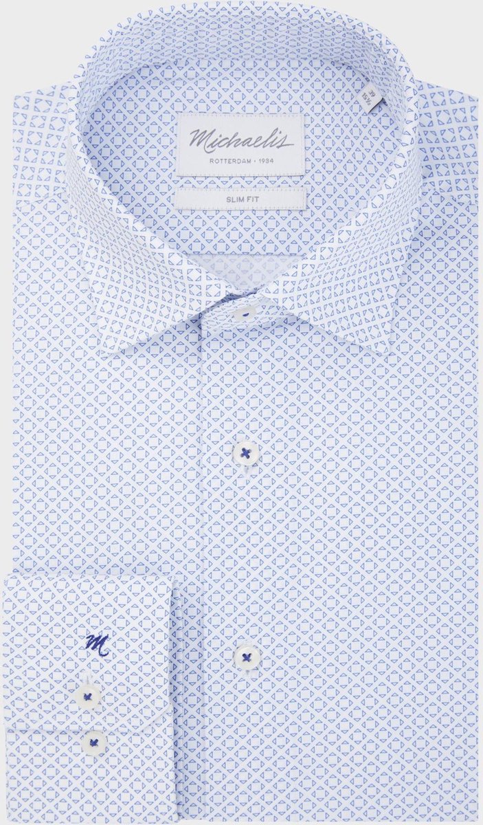 Licht Michaelis poplin shirt met blauw patroon-boordmaat: 45
