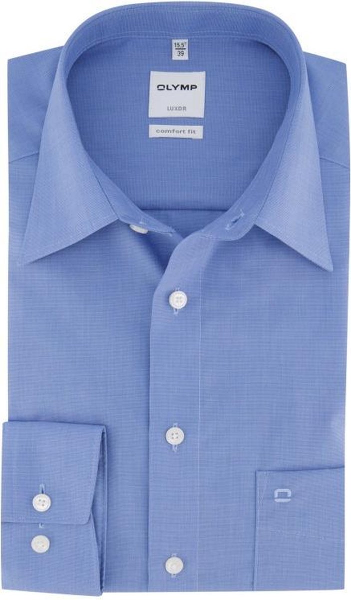OLYMP Luxor comfort fit overhemd - blauw fil à fil - Strijkvrij - Boordmaat: 48