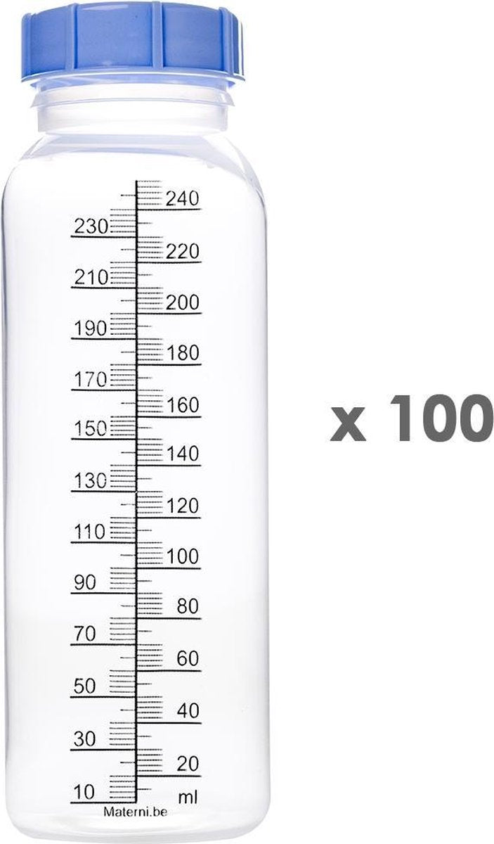 100x Materni Moedermelkflessen 240 ml met dop tbv borstvoeding