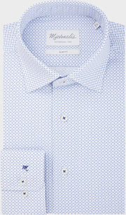 Licht Michaelis poplin shirt met blauw patroon-boordmaat: 43