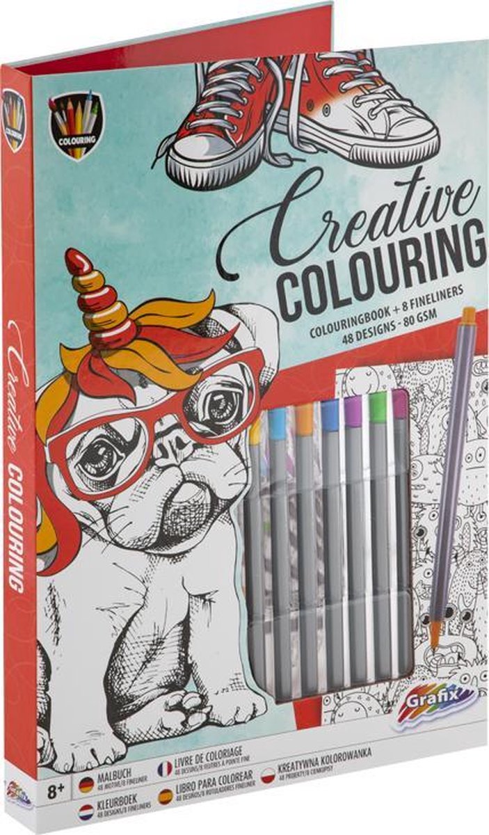 Creatief kleurboek inclusief 8 fineliners | 48 designs | All-in map | Grafix