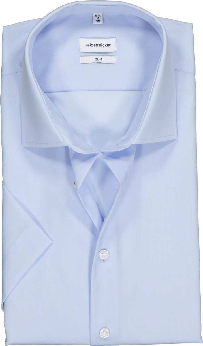 Seidensticker slim fit overhemd - korte mouw - lichtblauw - Strijkvrij - Boordmaat: 40