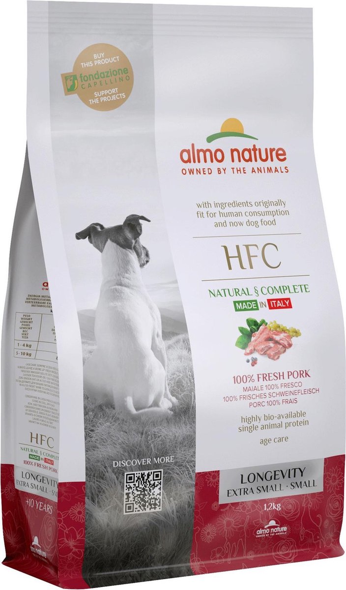 Almo Nature - Hond HFC Longevity brokken voor kleine honden - zeebaars en zeebrasem of varkensvlees - 1