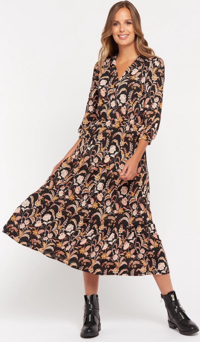 Maxi jurk met bloemenprint - Oker