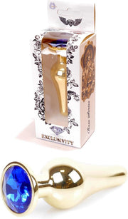 Bossoftoys - Gold Butt Plug - Anal Plug With Dark Blue Stone - Length 9
