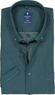 Redmond heren overhemd Regular Fit - korte mouw - groen met blauw dessin - Strijkvriendelijk - Boordmaat: 39/40
