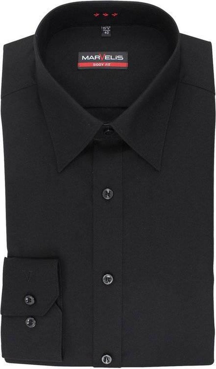 Marvelis strijkvrij overhemd body fit zwart (6799-64-68N)